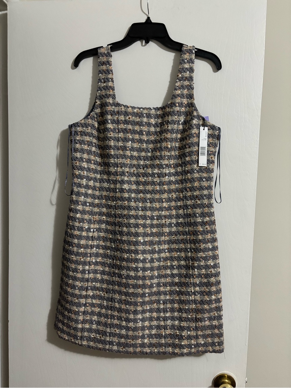 Elie Tahari Navy and Cream Check Tweed Mini Dress
